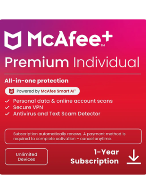 McAfee+ Premium Individual – Unlimited Device Protection | Windows, Mac, Android, iOS & ChromeOS | Digital Download
