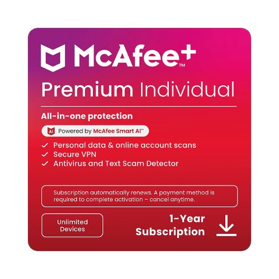 McAfee+ Premium Individual – Unlimited Device Protection | Windows, Mac, Android, iOS & ChromeOS | Digital Download