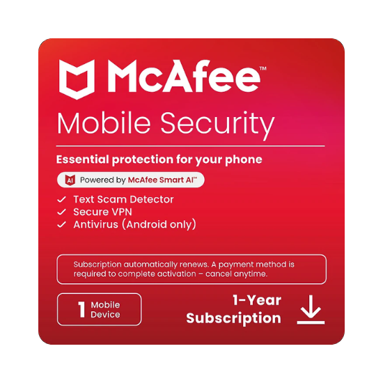 McAfee Mobile Security – Essential Protection for 1 User | Android, iOS & ChromeOS | Digital Download