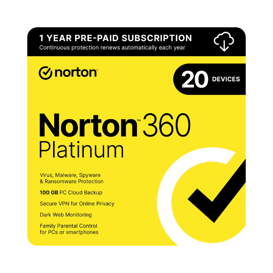 Norton 360 Platinum – Complete Antivirus Protection for 20 Devices | 1-Year Subscription | PC, Mac, iOS & Android (Digital Download)